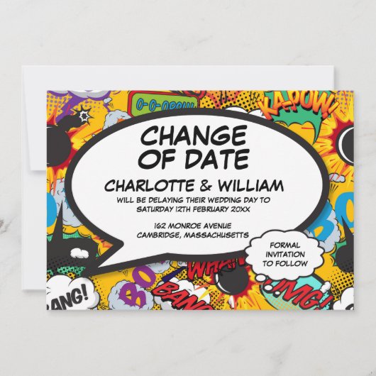 Save The Date Changement de date Fun reporté Typographie moderne (Devant)