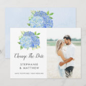 Save The Date Changement de date Mariage Hortensia Bleu (Devant / Derrière)