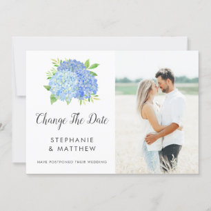 Save The Date Changement de date Mariage Hortensia Bleu