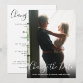 Save The Date Changement de Date Mariage Reporté Texte Photo (Devant / Derrière)