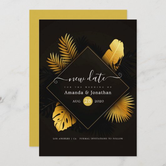Save The Date Changement de date Or et Noir (Devant / Derrière)