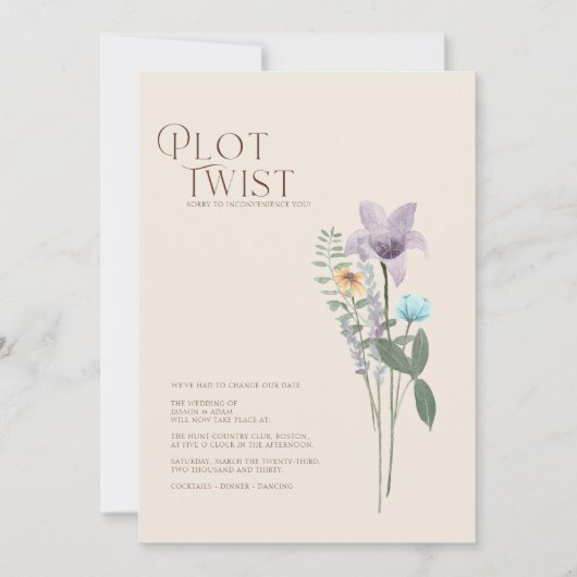 Save The Date Changement de mariage avec une touche de fleurs sa (Devant)