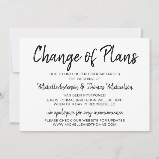 Save The Date Changement de plan Mariage Simple Noir et Blanc (Devant)