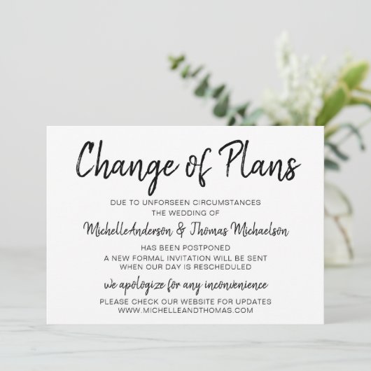 Save The Date Changement de plan Mariage Simple Noir et Blanc (Debout devant)