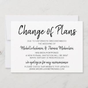 Save The Date Changement de plan Mariage Simple Noir et Blanc