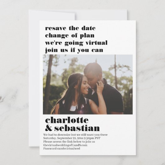 Save The Date Changement de plan Mariage virtuel Enregistrer la  (Devant)