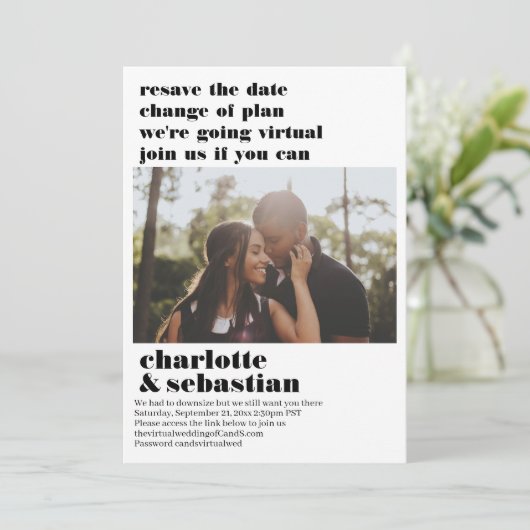 Save The Date Changement de plan Mariage virtuel Enregistrer la  (Debout devant)