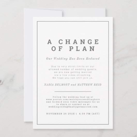 Save The Date Changement de plan pour le mariage désinvitation m (Devant)