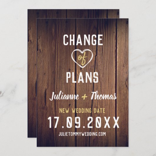 Save The Date Changement de plans de script personnalisé en bois (Devant / Derrière)