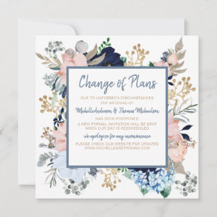 Save The Date Changement de plans Mariage Dusty Blue Rose Floral