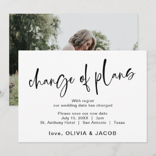 Save The Date Changement de plans Moderne noir et blanc