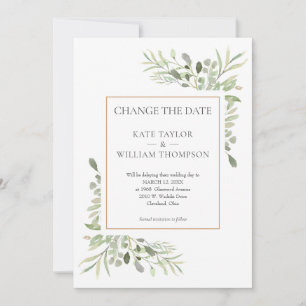 Save The Date Changement Élégant de Date Aquarelle Photo de Verd