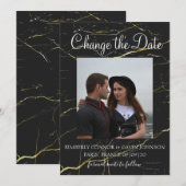 Save The Date Changer la date Marbre noir et or (Devant / Derrière)