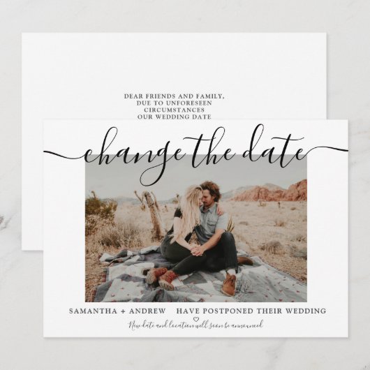 Save The Date Changer la date moderne blanc chic typographie pho (Devant / Derrière)