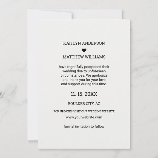 Save The Date Changer la date moderne photo noir Mariage de scri (Dos)