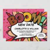 Save The Date Changer la date Rose moderne Fun Bande dessinée (Devant / Derrière)