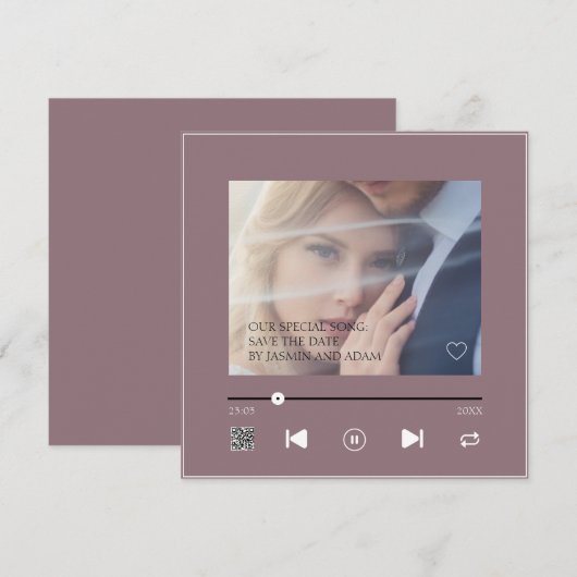 Save The Date Chanson de Mariage Élégante Violette QR (Devant / Derrière)