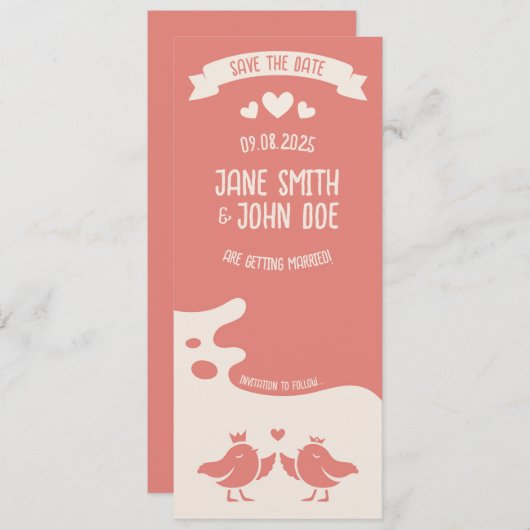 Save The Date Chanson D'Oiseau Rose Chaud (Devant / Derrière)