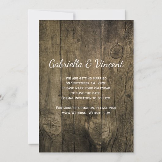 Save The Date Chapeau de Cowboy en Bois de Grange Mariage Wester (Dos)