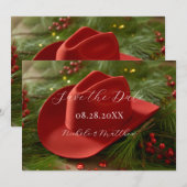 Save The Date Chapeau de cowboy rouge pour mariage de Noël (Devant / Derrière)