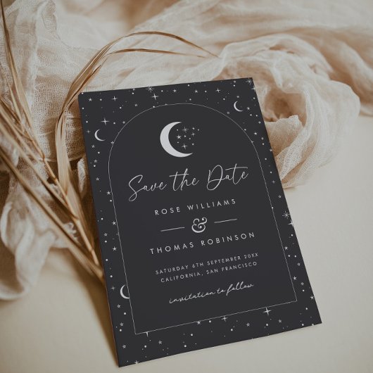 Save The Date Charcoal Celeste Arched Sauvegarder La Date