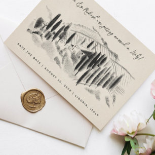 Save The Date Charcoal Sketched Italien Winery Enregistrer la da