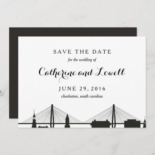 Save The Date Charleston Caroline du Sud Noir Enregistrer la dat (Devant / Derrière)
