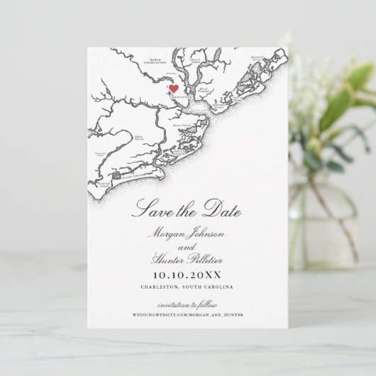Save The Date Charleston SC Elegant Mariage noir et blanc (Debout devant)