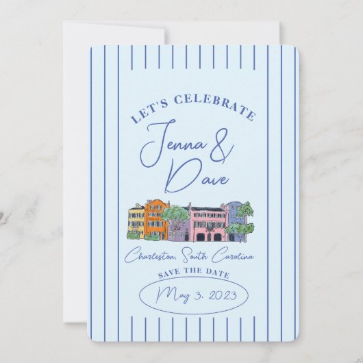 Save The Date Charleston, SC Enregistrer la date Mariage aquarel (Devant)