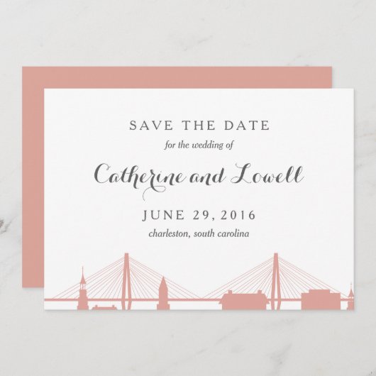 Save The Date Charleston South Carolina Blush Enregistrer la dat (Devant / Derrière)