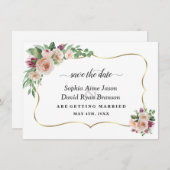 Save The Date Charm Blush Champagne Fleurs Mariage de calligraph (Devant / Derrière)