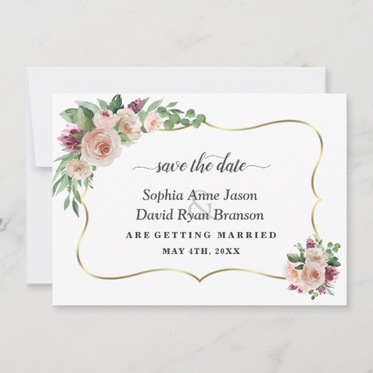 Save The Date Charm Blush Champagne Fleurs Mariage de calligraph (Devant)