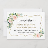 Save The Date Charm Blush Fleurs d'ivoire Calligraphie Mariage (Devant)
