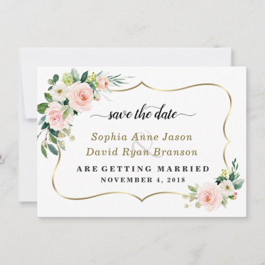Save The Date Charm Blush Fleurs d'ivoire Calligraphie Mariage (Devant)