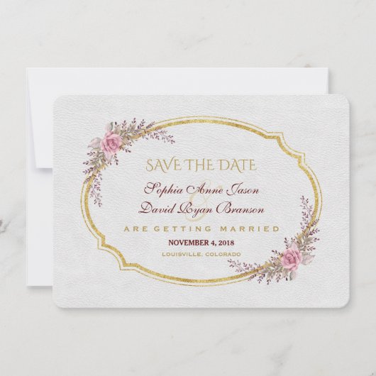 Save The Date Charm Blush Floral Or Cadre Blanc Enregistrer La D (Devant)