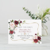 Save The Date Charm Bourgogne Blush Flowers Gold Frame Mariage (Debout devant)