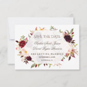 Save The Date Charm Burgundy Rouge Marsala Floral Enregistrer La (Devant)