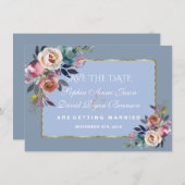 Save The Date Charm Dusty Blue Misty Rose Gold Frame Mariage (Devant / Derrière)