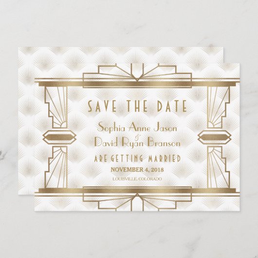 Save The Date Charm Gold Great Gatsby Art Déco Enregistrer La Da (Devant / Derrière)