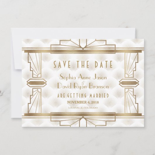 Save The Date Charm Gold Great Gatsby Art Déco Enregistrer La Da (Devant)