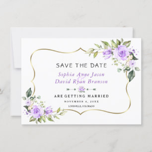 Save The Date Charm Lavender Flowers Gold Frame Mariage