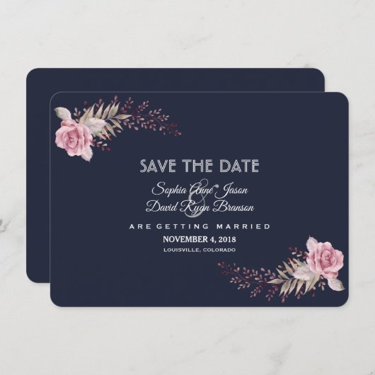 Save The Date Charm Marine Bleu Maroon Boho Floral Enregistrer L (Devant / Derrière)