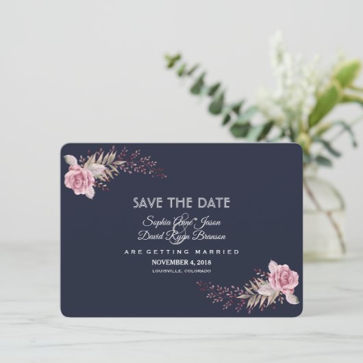 Save The Date Charm Marine Bleu Maroon Boho Floral Enregistrer L (Debout devant)