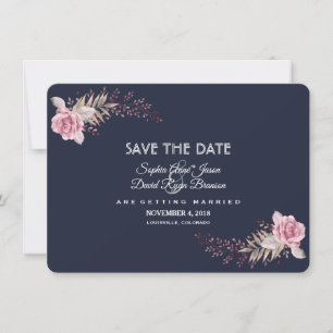 Save The Date Charm Marine Bleu Maroon Boho Floral Enregistrer L