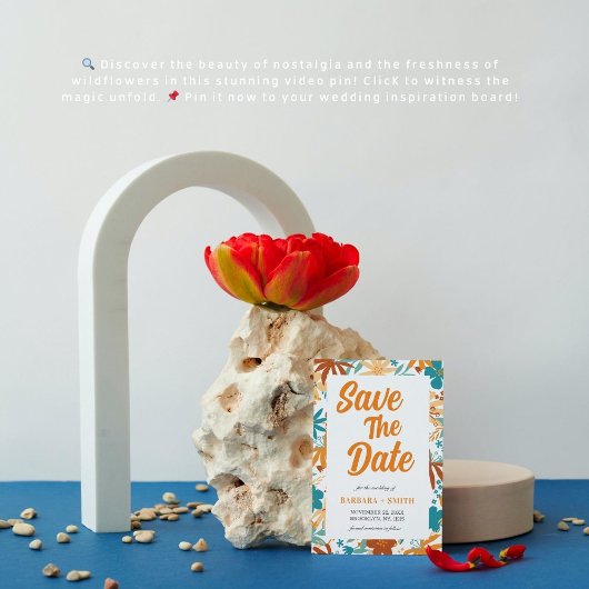 Save The Date Charm Retro Abstrait brillant Gras Fleur sauvage