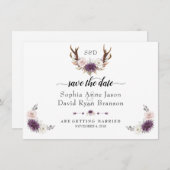 Save The Date Charm Rose Blush Floral Antlers Enregistrer La Dat (Devant / Derrière)