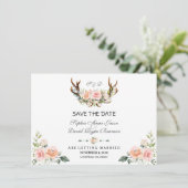 Save The Date Charm Rose Blush Floral Antlers Enregistrer La Dat (Debout devant)