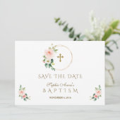 Save The Date Charm rose Fleurs Blush Gold Girl Baptême (Debout devant)