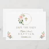 Save The Date Charm rose Fleurs Blush Gold Girl Baptême (Devant / Derrière)