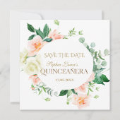 Save The Date Charm Spring Blush Fleurs blanches Quinceañera (Devant)